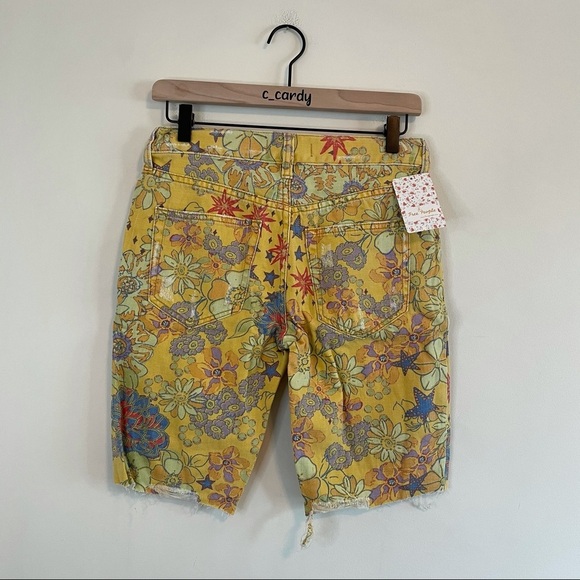 NWT Free People Alani Printed Cutoff Shorts Yellow - Picture 4 of 5